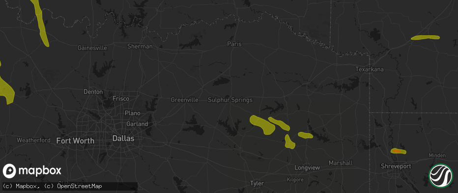 Hail map in Sulphur Springs, TX on May 8, 2026