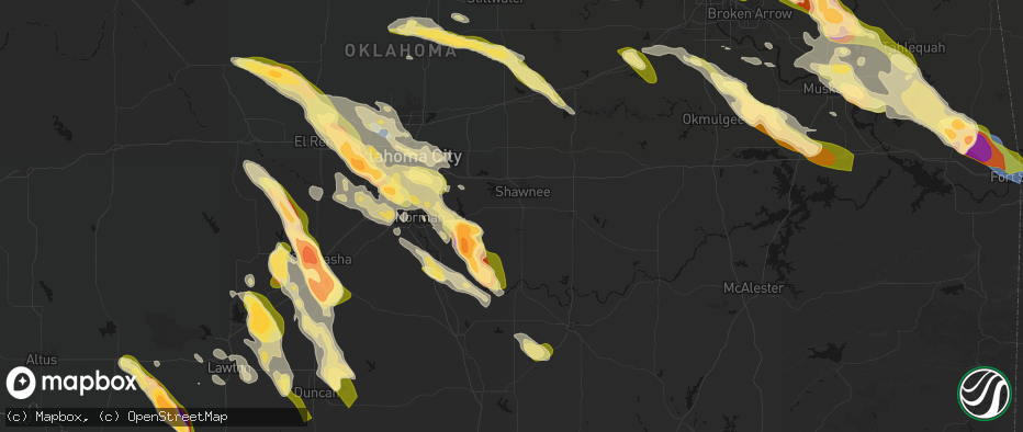 Hail map in Tecumseh, OK on May 8, 2026