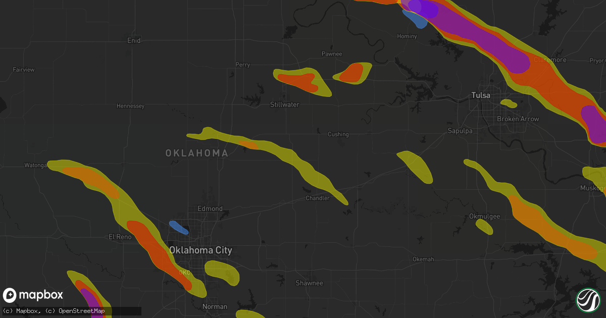 Hail map in Tryon, OK on May 8, 2026