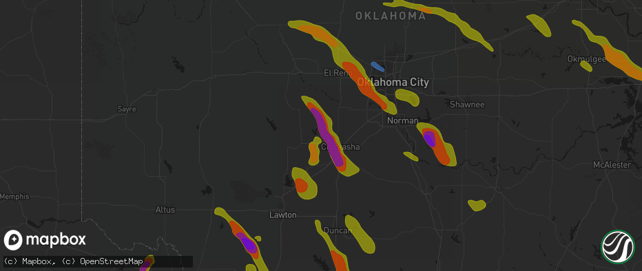 Hail map in Verden, OK on May 8, 2026