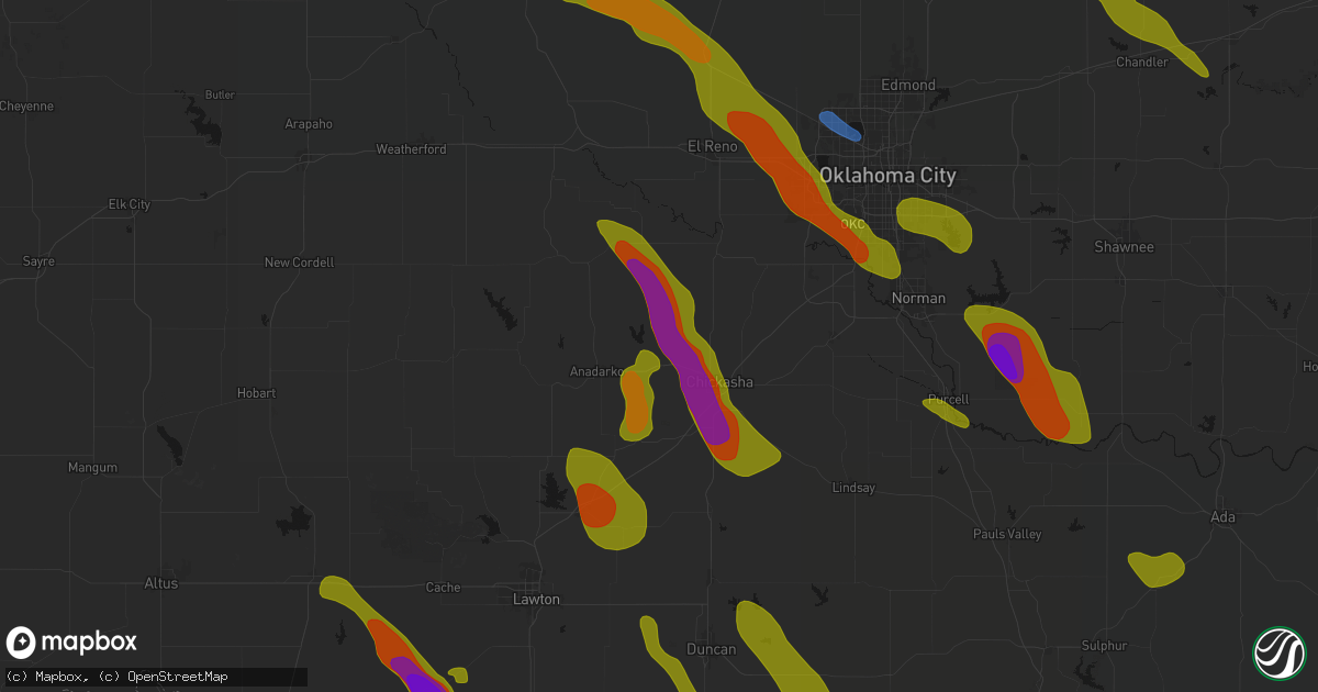 Hail map in Verden, OK on May 8, 2026