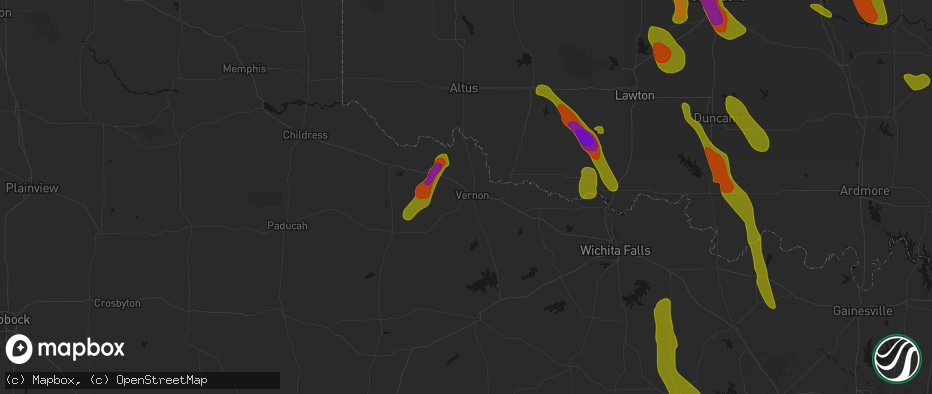 Hail map in Vernon, TX on May 8, 2026