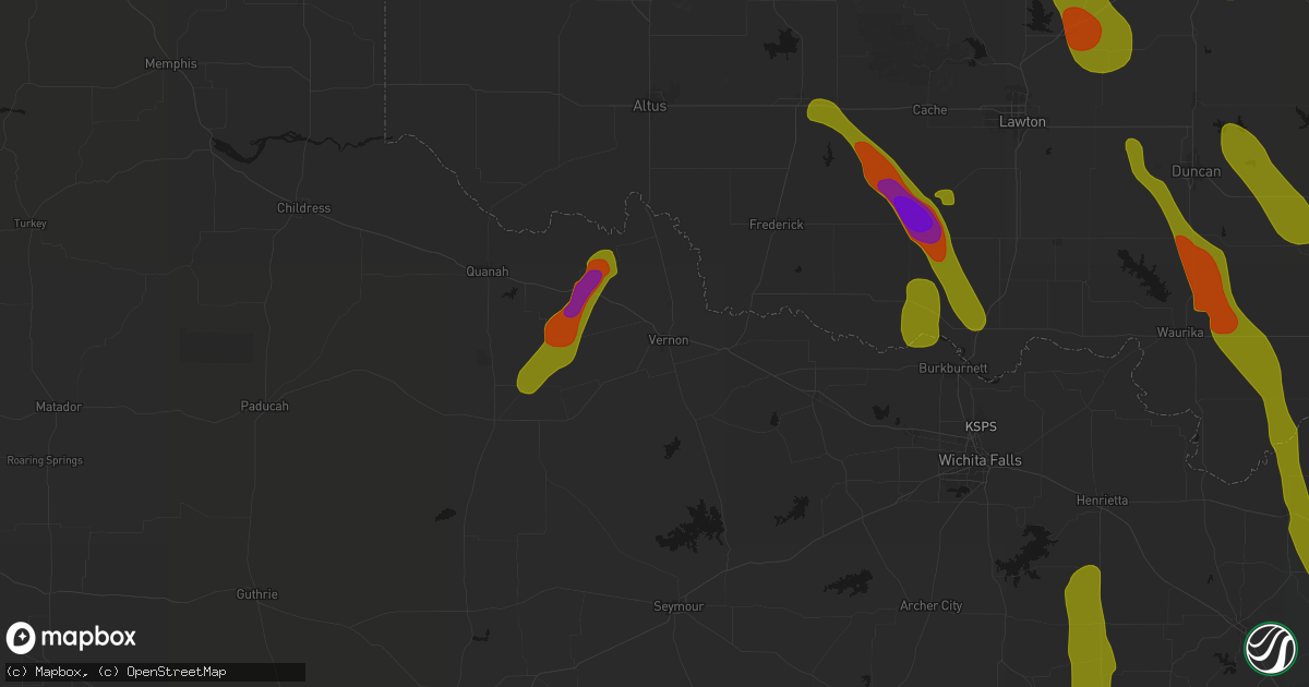 Hail map in Vernon, TX on May 8, 2026
