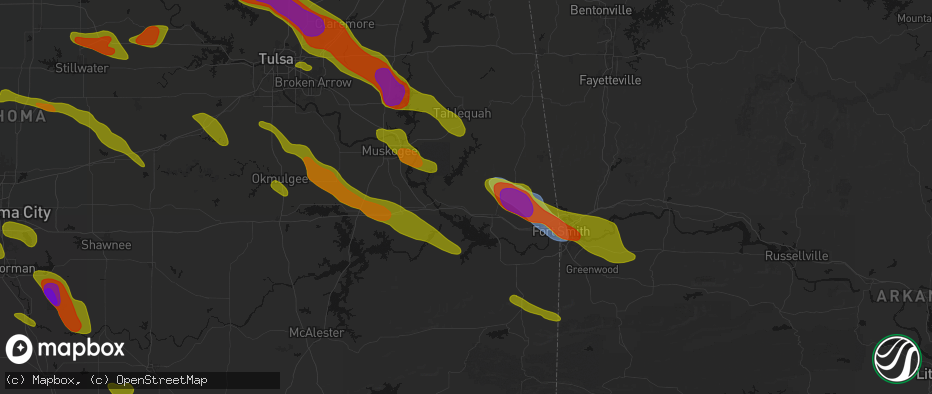 Hail map in Vian, OK on May 8, 2026