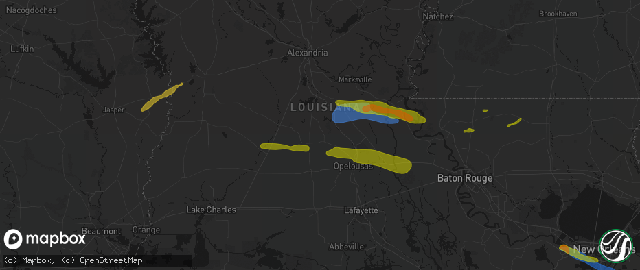 Hail map in Ville Platte, LA on May 8, 2026