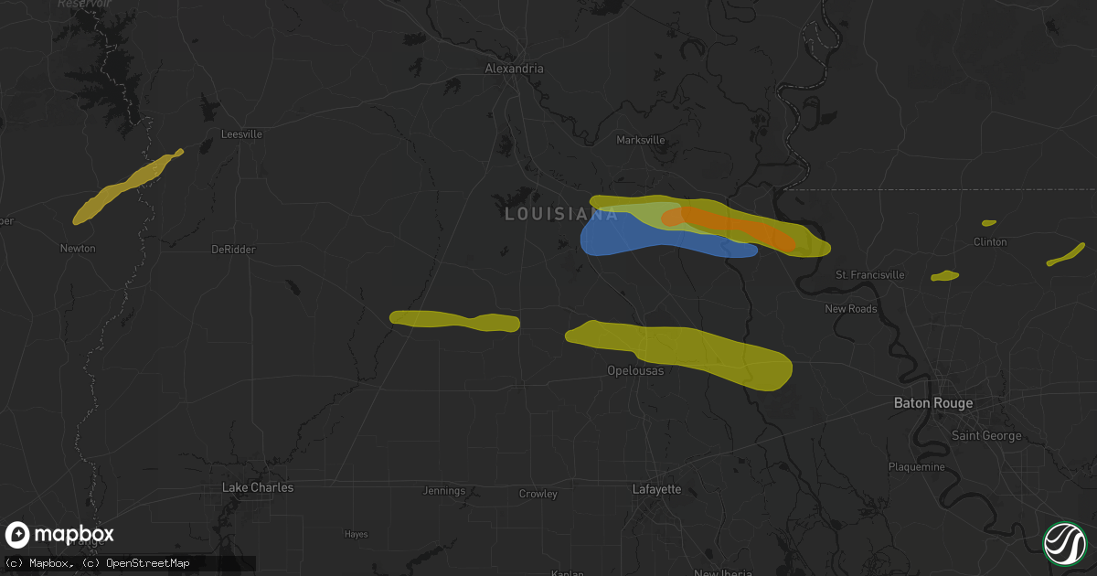Hail map in Ville Platte, LA on May 8, 2026