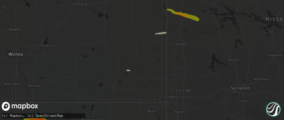 Hail map in Walnut, KS on May 8, 2026