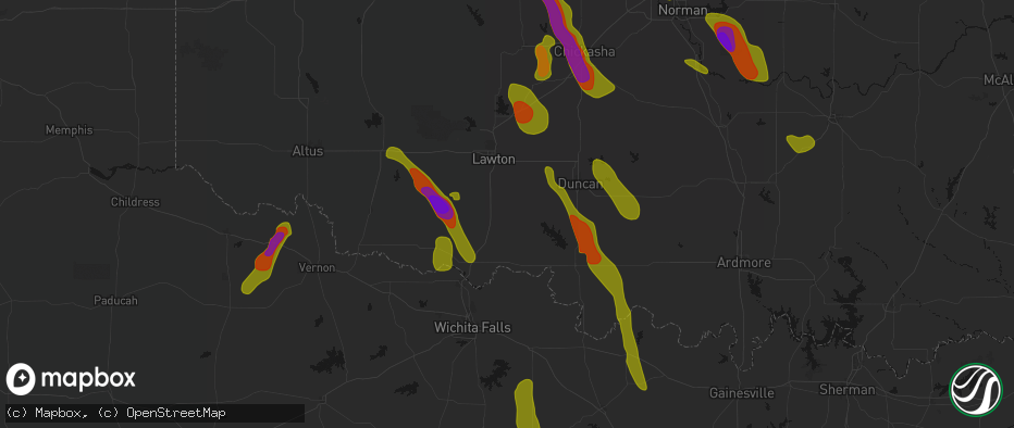 Hail map in Walters, OK on May 8, 2026