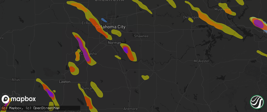 Hail map in Wanette, OK on May 8, 2026