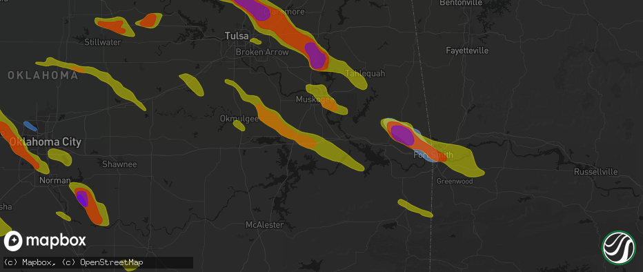 Hail map in Warner, OK on May 8, 2026