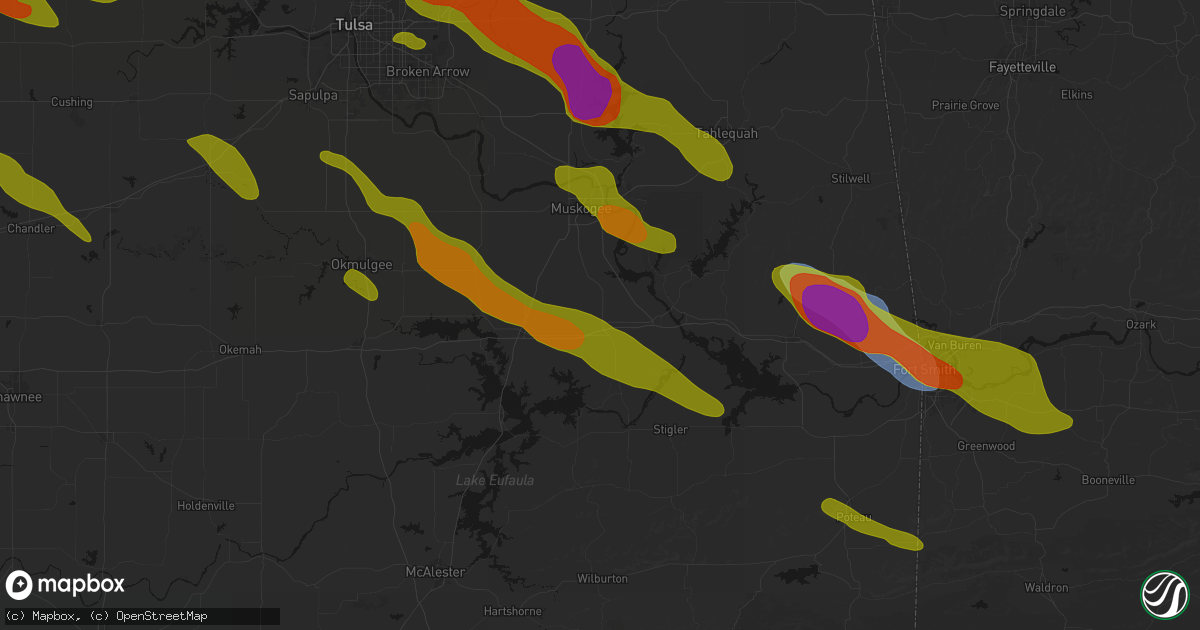 Hail map in Warner, OK on May 8, 2026