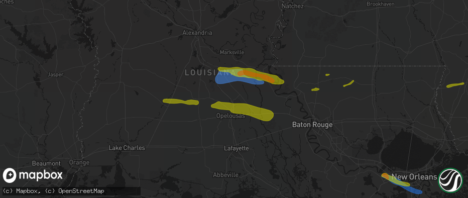 Hail map in Washington, LA on May 8, 2026