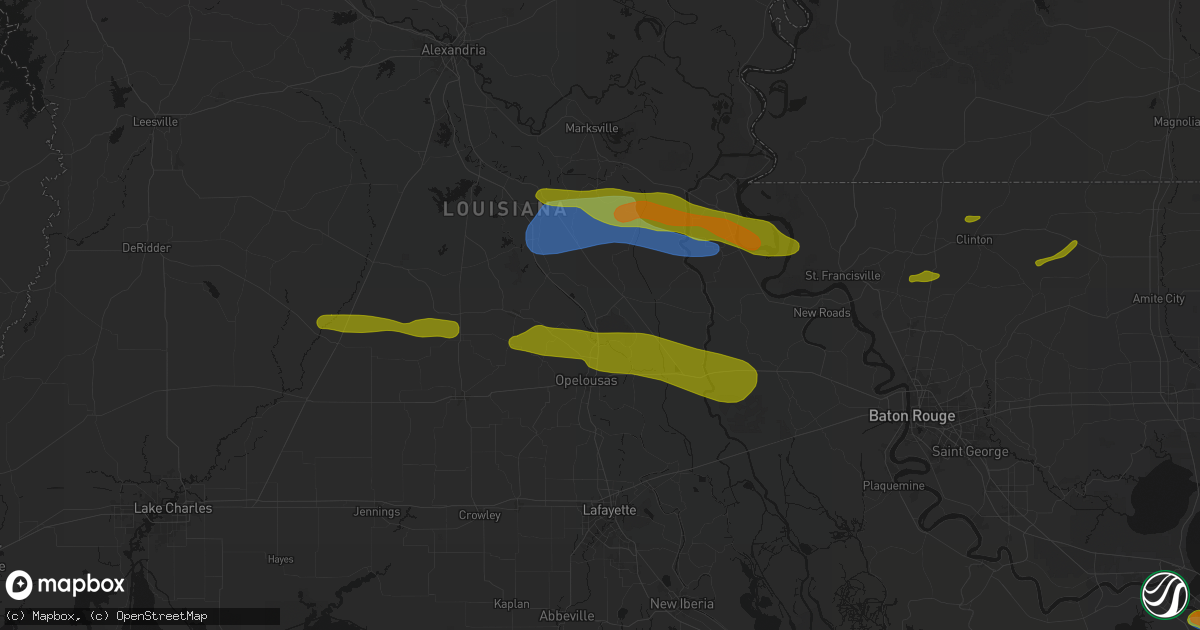 Hail map in Washington, LA on May 8, 2026