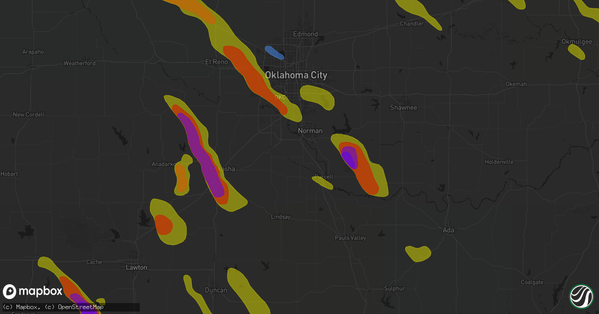 Hail map in Washington, OK on May 8, 2026