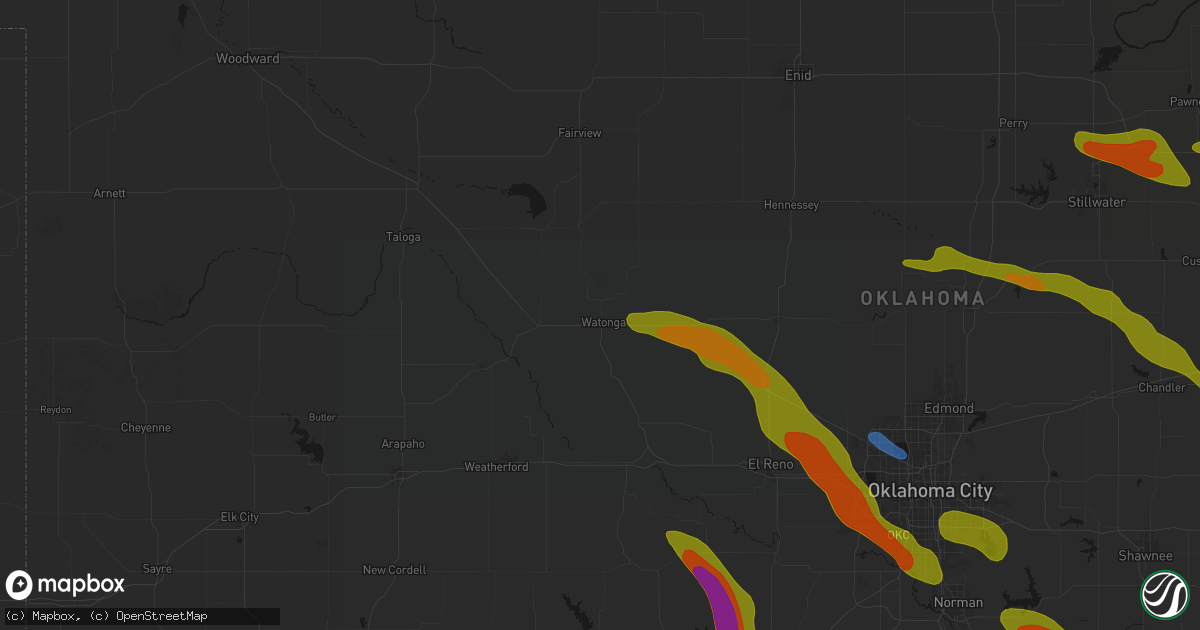 Hail map in Watonga, OK on May 8, 2026
