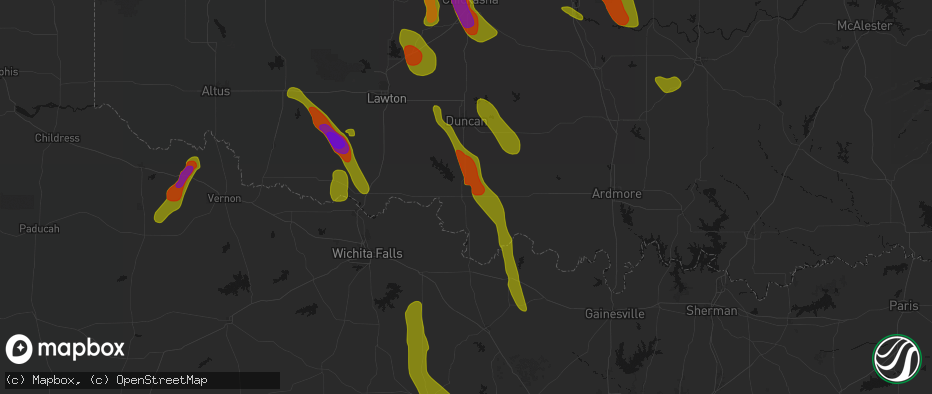 Hail map in Waurika, OK on May 8, 2026