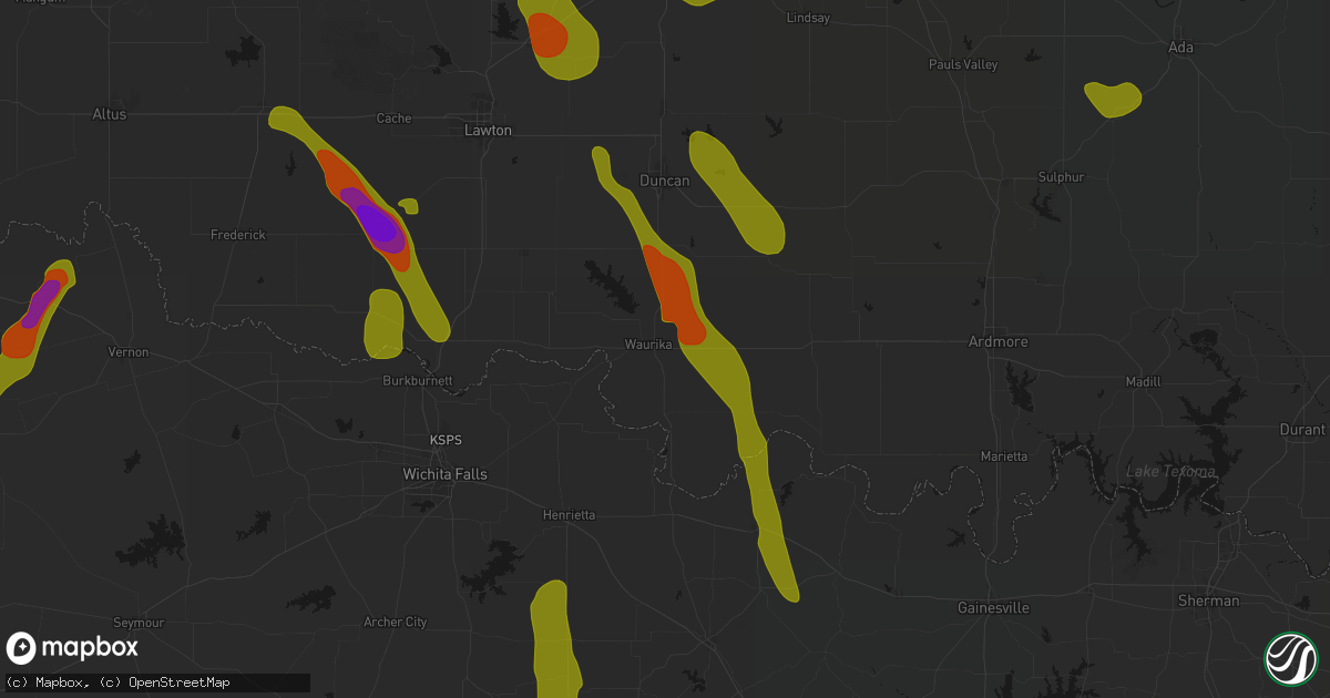 Hail map in Waurika, OK on May 8, 2026