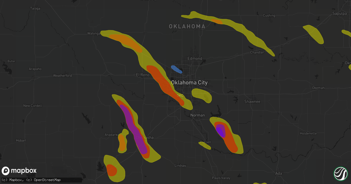 Hail map in Wheatland, OK on May 8, 2026