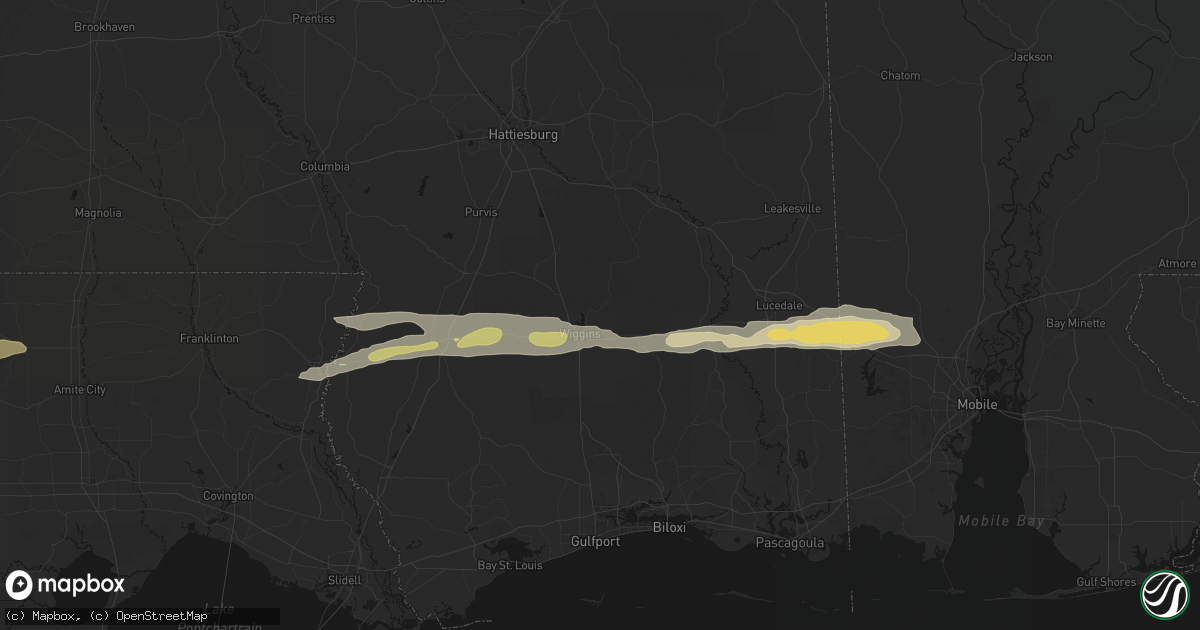 Hail map in Wiggins, MS on May 8, 2026