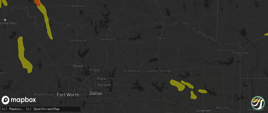 Hail map in Wolfe City, TX on May 8, 2026