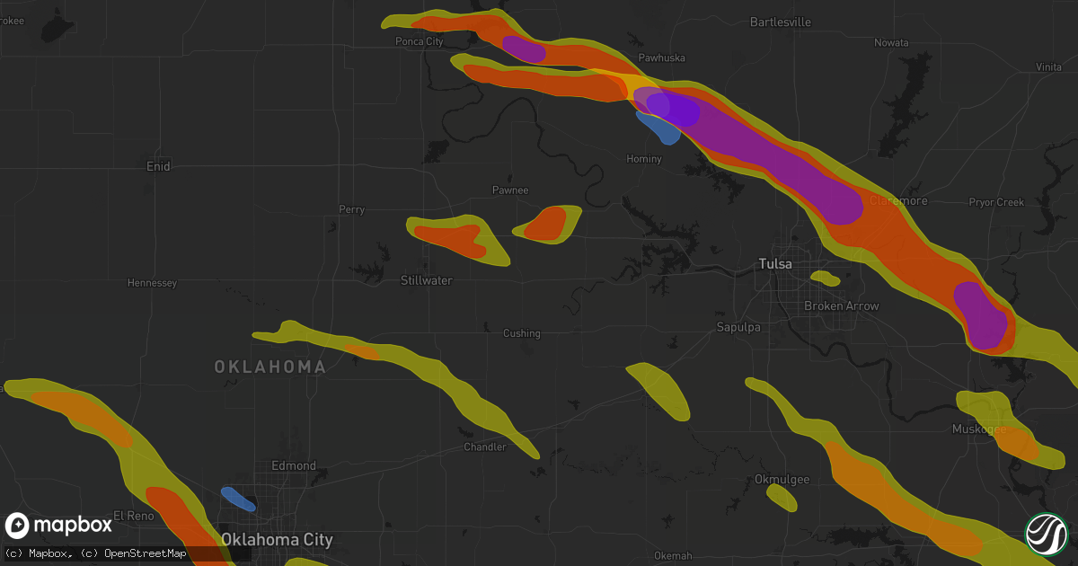Hail map in Yale, OK on May 8, 2026