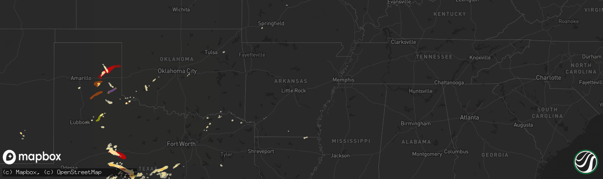 Hail map in Arkansas on May 9, 2013