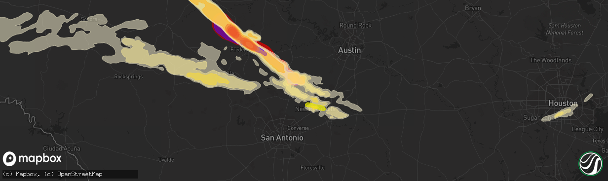 Hail map in Canyon Lake, TX on May 9, 2013