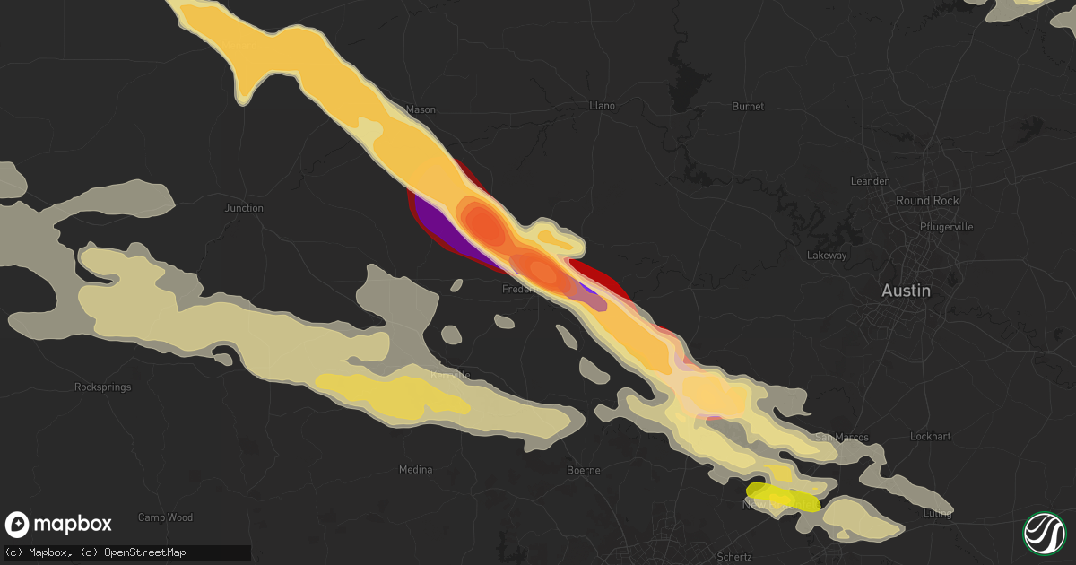 Hail map in Fredericksburg, TX on May 9, 2013