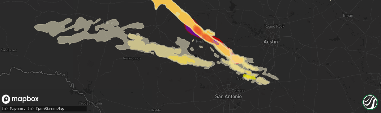 Hail map in Kerrville, TX on May 9, 2013