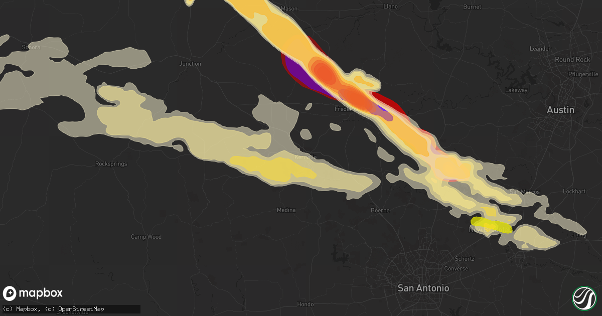 Hail map in Kerrville, TX on May 9, 2013