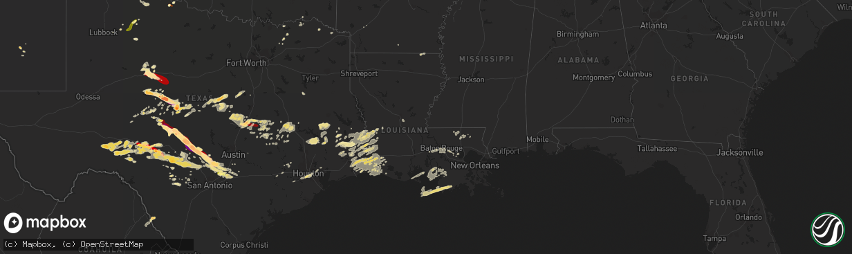 Hail map in Louisiana on May 9, 2013