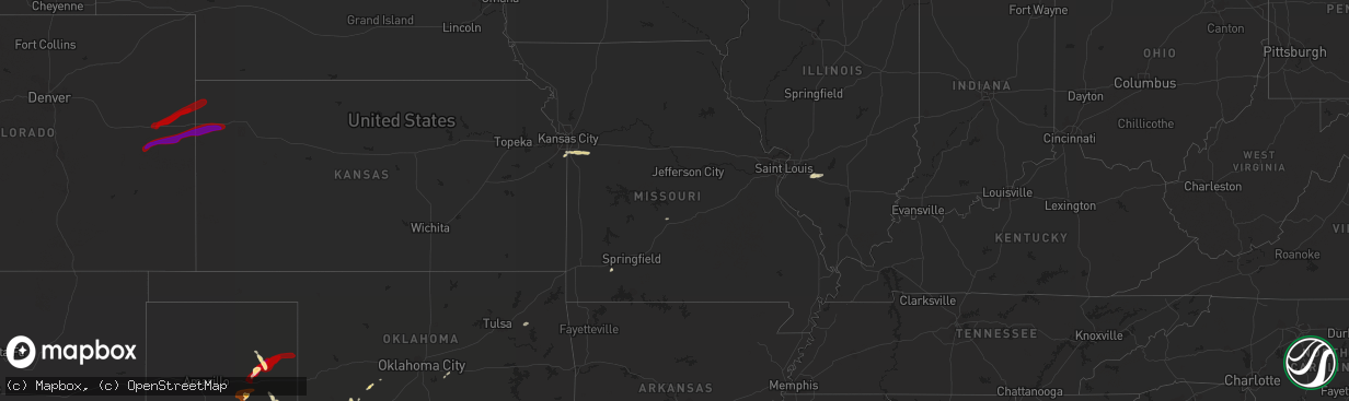 Hail map in Missouri on May 9, 2013