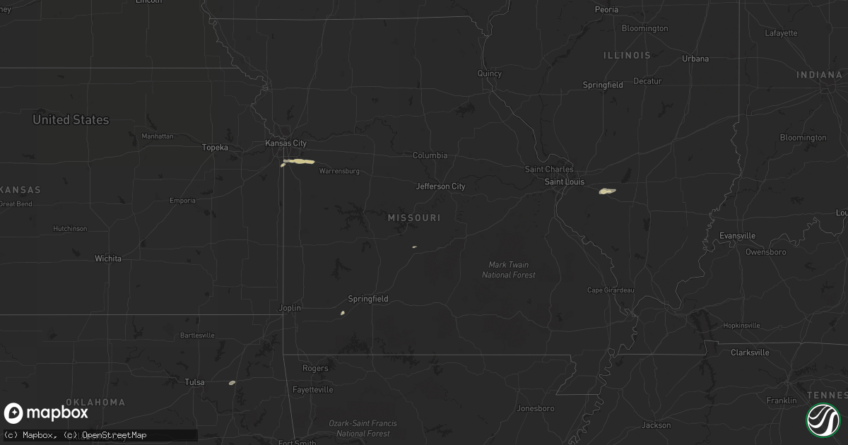 Hail map in Missouri on May 9, 2013