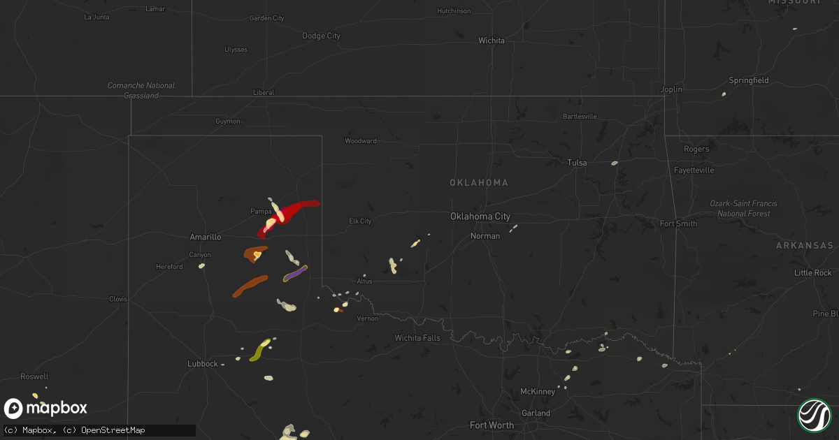 Hail map in Oklahoma on May 9, 2013