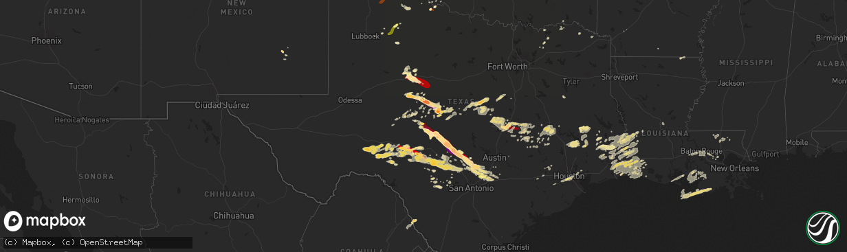 Hail map in Texas on May 9, 2013