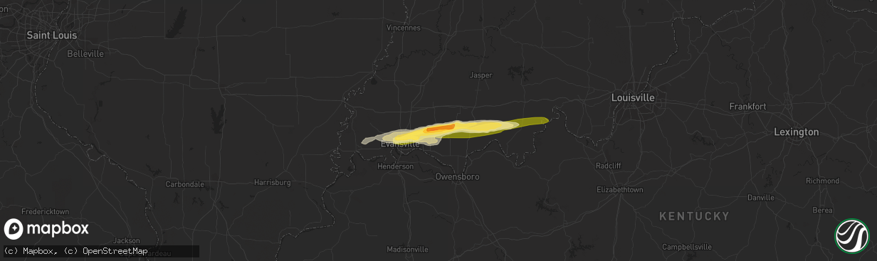 Hail map in Boonville, IN on May 9, 2014