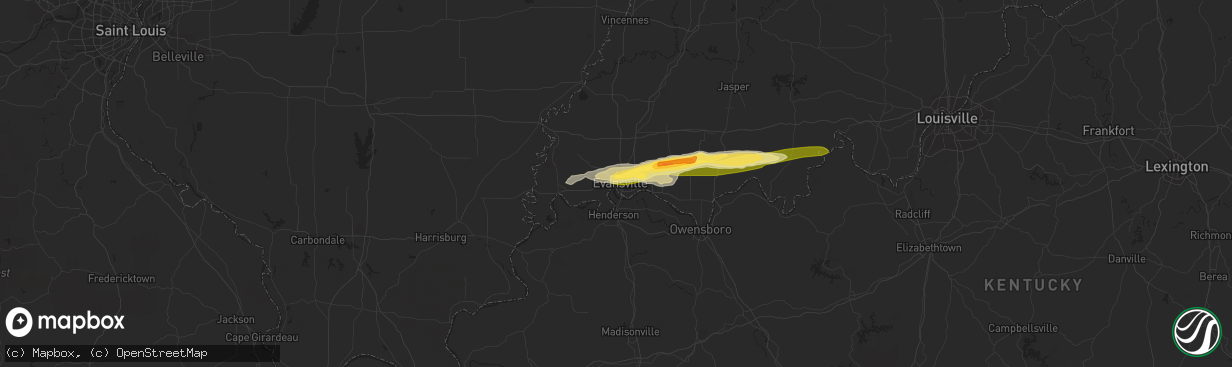 Hail map in Evansville, IN on May 9, 2014