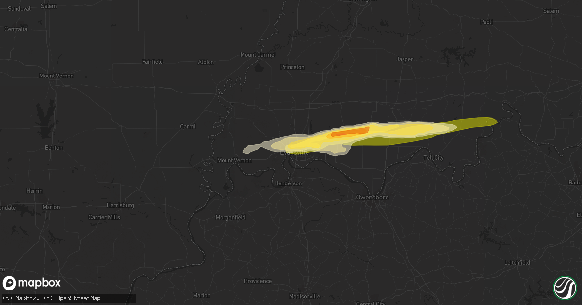 Hail map in Evansville, IN on May 9, 2014