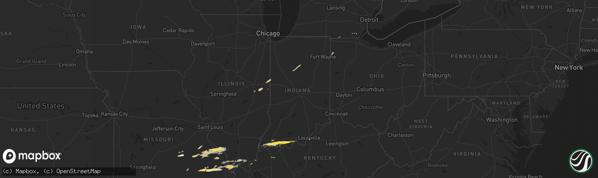 Hail map in Indiana on May 9, 2014