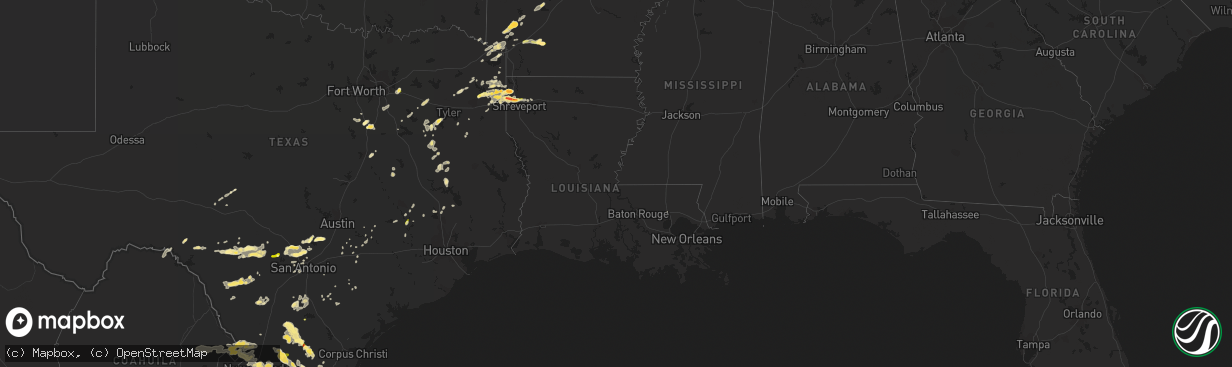 Hail map in Louisiana on May 9, 2014