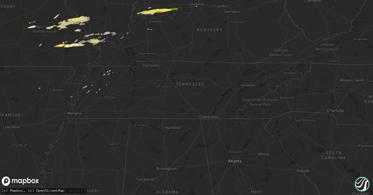 Hail map in Tennessee on May 9, 2014