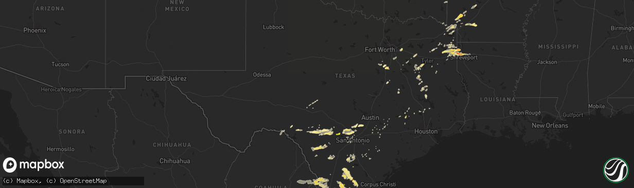 Hail map in Texas on May 9, 2014