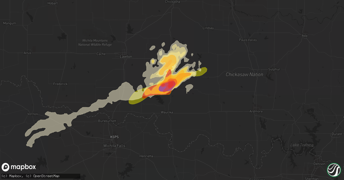 Hail map in Comanche, OK on May 9, 2015