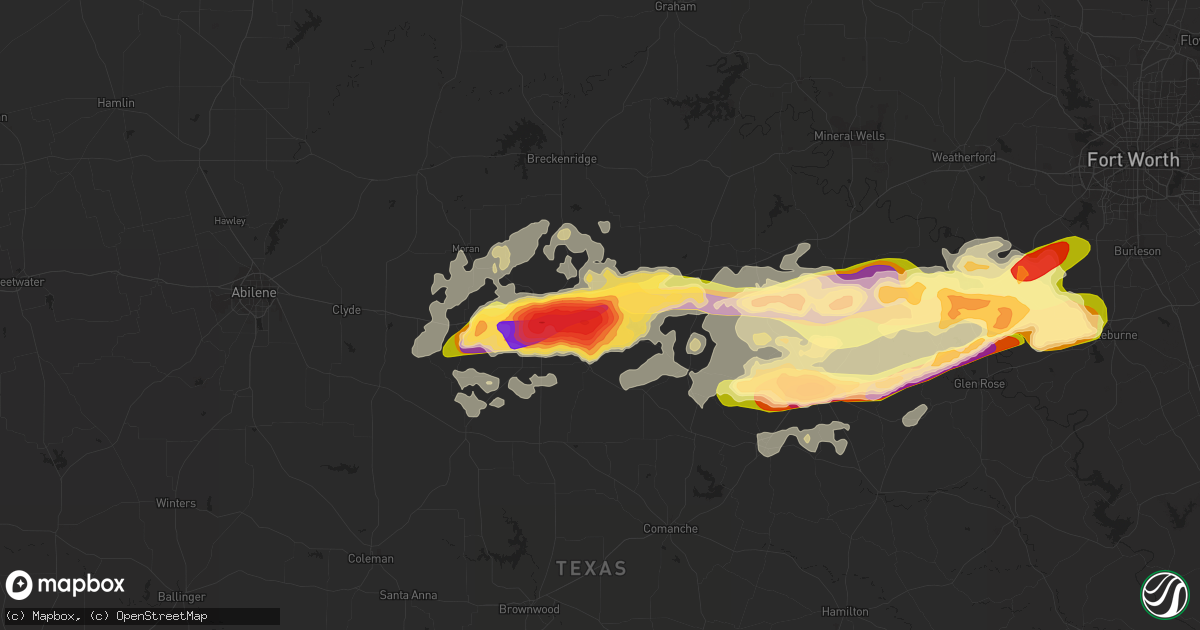 Hail map in Eastland, TX on May 9, 2015