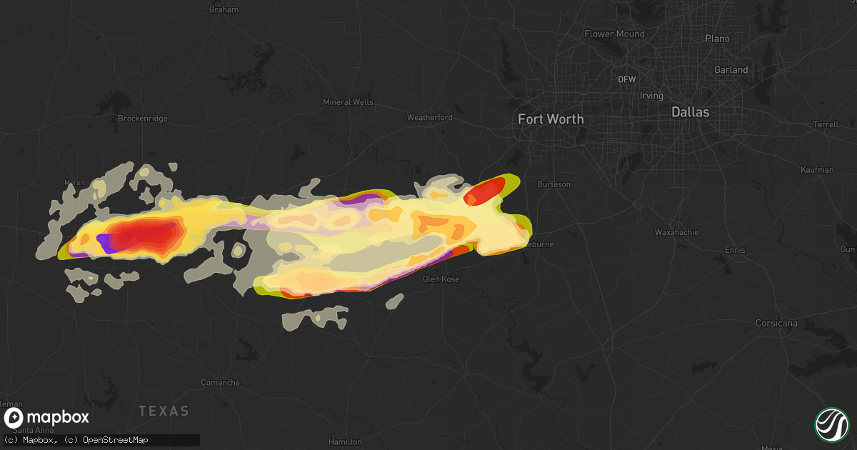 Hail map in Granbury, TX on May 9, 2015