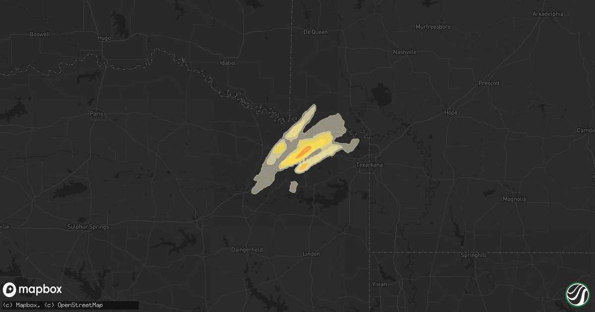 Hail map in New Boston, TX on May 9, 2015