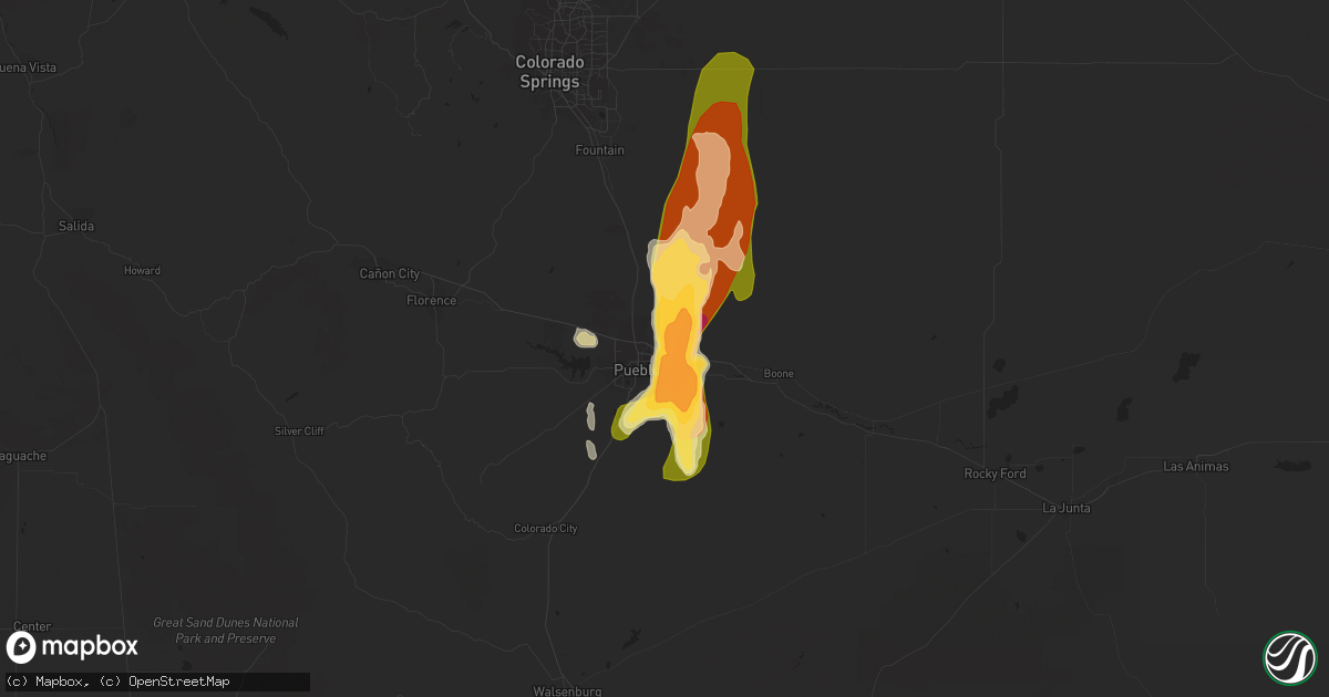 Hail map in Pueblo, CO on May 9, 2015