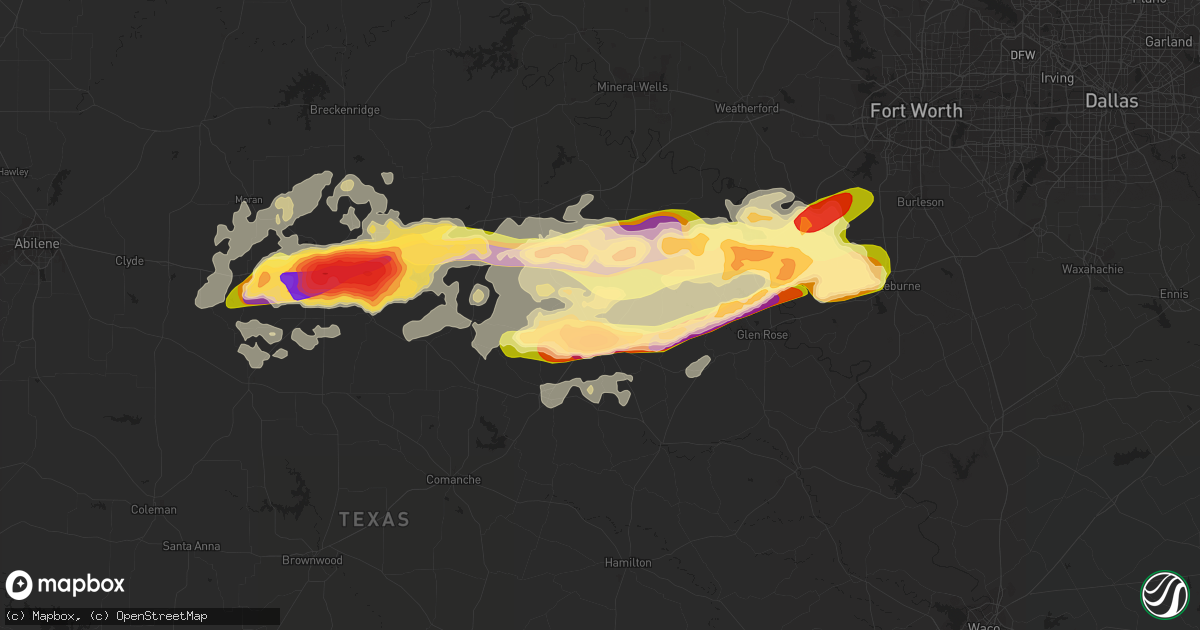 Hail map in Stephenville, TX on May 9, 2015