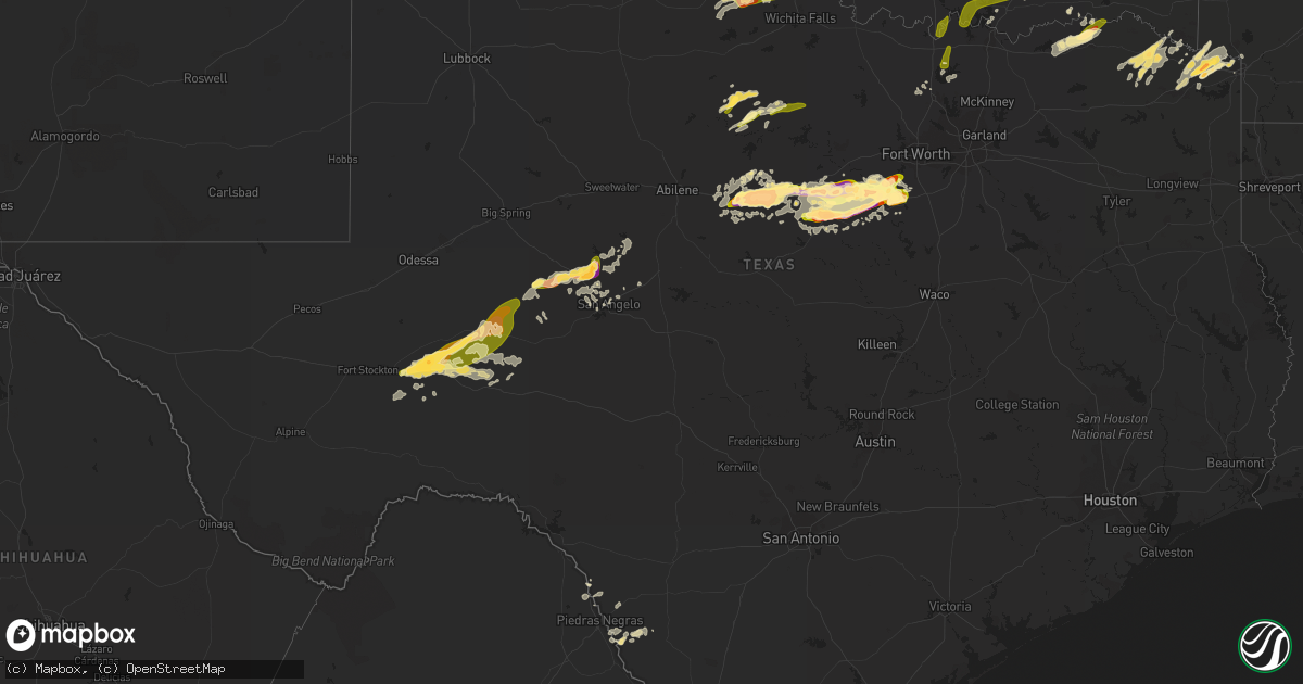 Hail map in Texas on May 9, 2015
