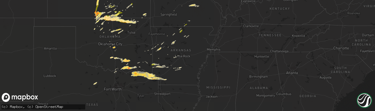 Hail map in Arkansas on May 9, 2016